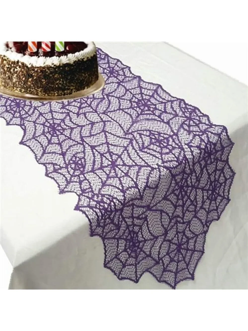 Halloween spider web lace table runner purple spooky party decoration dining roo